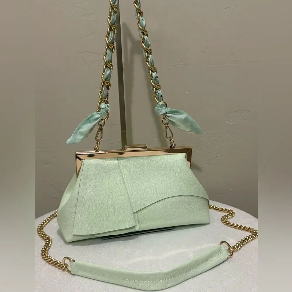 Genuine Leather Handmade Unique Asymmetrical Ruffles Frame Clutch Bag/Crossbaody - Picture 11 of 16